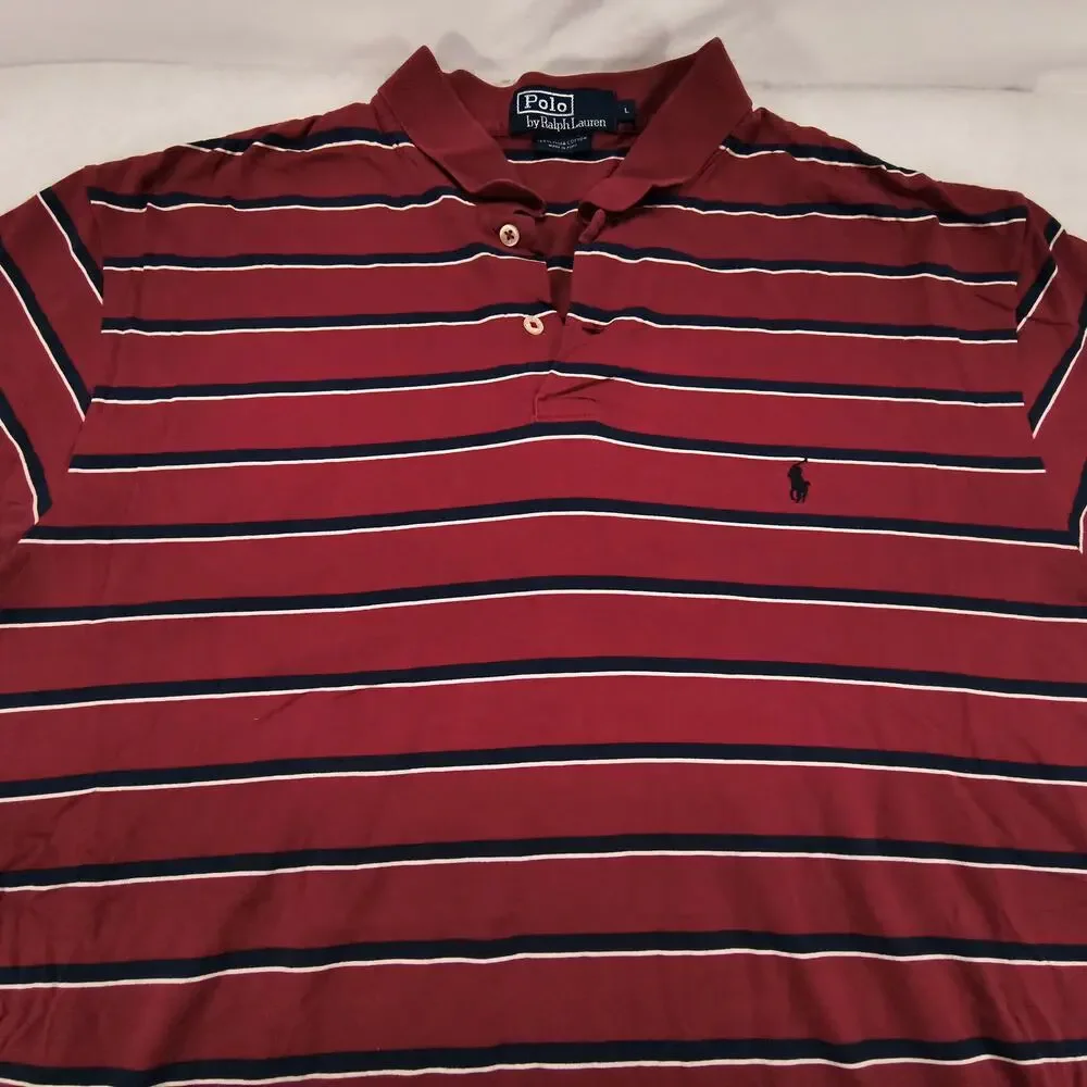 Polo by Ralph Lauren Casual Collared Polo Shirt Mens Size Large L Red Blue White